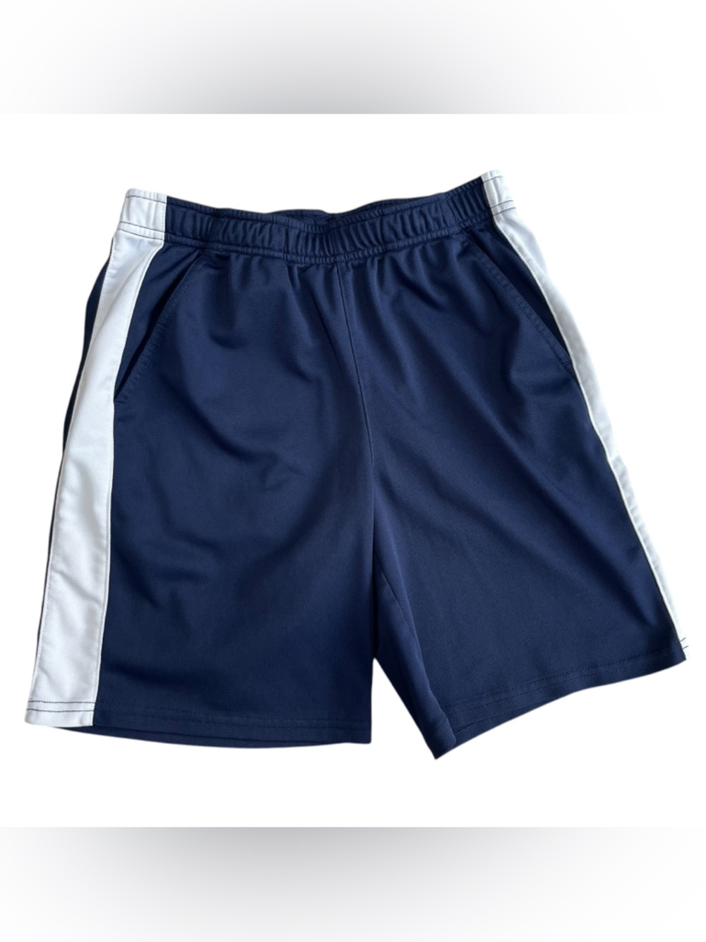 Primary Boys Navy Blue Athletic Shorts with White Side Panels, Size Youth 14